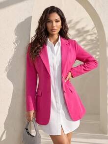 Structelle Women's Solid Color Notch Lapel Casual Versatile Commute Travel Blazer Jacket - Hot Pink - View 1