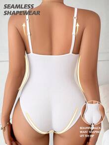 SHEIN Women's Solid Color Seamless Shapewear Bodysuit - White - View 2