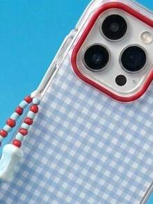 ShellaStory 可愛藍色格紋手機殼，相容 iPhone 17 Pro Max、17 Pro、17、16、14、13、15 Pro Max、14、15、16 Plus、14、15、13、16、17，對比色格紋手鍊軟殼 - 藍色 - 查看 3