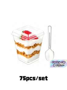 75 Clear Dessert Cups With Lids And Spoons – Yogurt & Jelly Cups, Party Appetizer Cups, Mini Cups – Suitable For Pudding, Fruit, And Ice Cream - Transparency - View 11