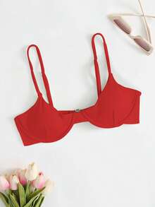 Swim Mod 2025 Women Solid Color Sexy Bikini Top With Underwire, Non-Padded Summer - Red - View 3