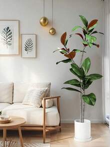 1 Pc 3.6 Ft Artificial Magnolia Tree, Lifelike Faux Silk, Autumn Tropical Style, Green, Tree Shape, Ficus Rubber Tree Leaves, Violin Leaves, Artificial Greenery, For Home, Garden, Office, Balcony, Living Room, Wedding, Party Decor, Indoor Decoration. - Multicolor - View 6