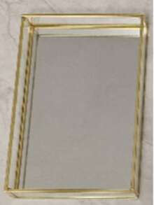Rectangular Glass Tray, Cosmetics Tray, Jewelry Tray, Gold 1PC - Gold - View 6