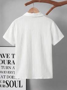 SHEIN Camisa de manga corta tejida ajustada con cuello y botones de unicolor estilo vacaciones para niño preadolescente - Multicolor - Ver 2