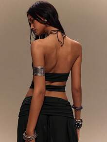 TypaGal Top corto sexy con diseño de recortes y cuello halter - Negro - Ver 2