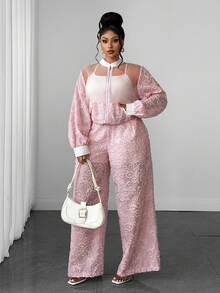 Maweii New Patchwork Casual Long Sleeve 2 Pieces Set Fall - Pink - View 1
