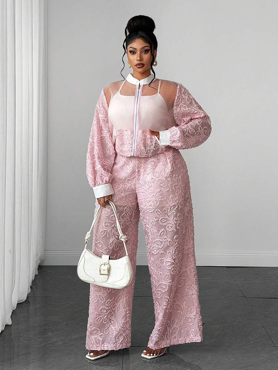 Maweii New Patchwork Casual Long Sleeve 2 Pieces Set Fall - Pink - View 1