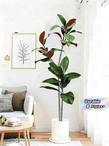 1 Pc 3.6 Ft Artificial Magnolia Tree, Lifelike Faux Silk, Autumn Tropical Style, Green, Tree Shape, Ficus Rubber Tree Leaves, Violin Leaves, Artificial Greenery, For Home, Garden, Office, Balcony, Living Room, Wedding, Party Decor, Indoor Decoration. - Multicolor - View 2