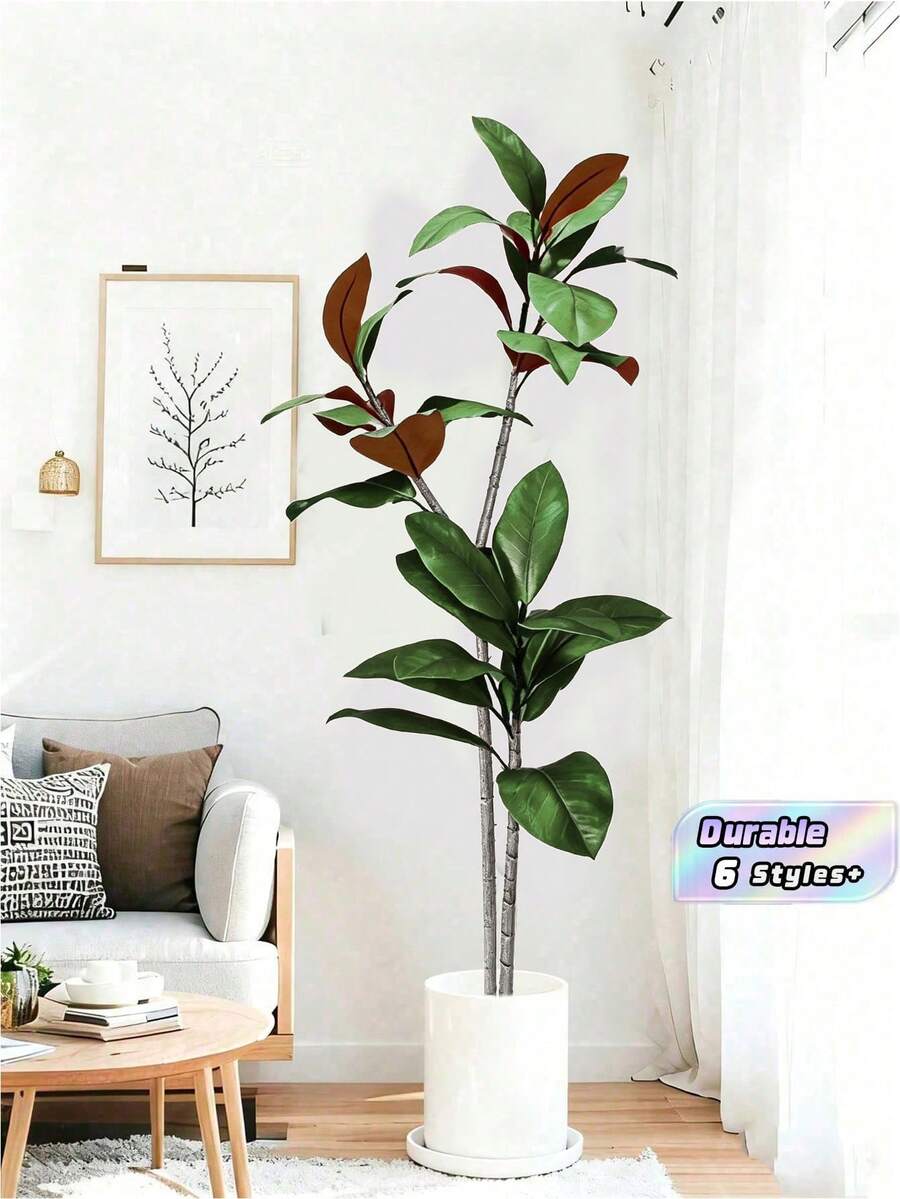 1 Pc 3.6 Ft Artificial Magnolia Tree, Lifelike Faux Silk, Autumn Tropical Style, Green, Tree Shape, Ficus Rubber Tree Leaves, Violin Leaves, Artificial Greenery, For Home, Garden, Office, Balcony, Living Room, Wedding, Party Decor, Indoor Decoration.