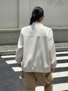 Muchica Chaqueta ligera de manga larga con diseño de botones y rayas para mujer talla grande, otoño - Multicolor - Ver 2