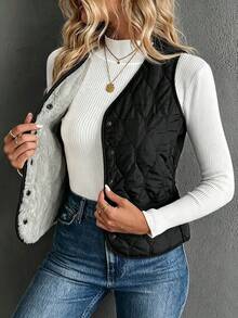 SHEIN 女士加厚保暖背心外套，冬季服装 - 黑色 - 查看 1