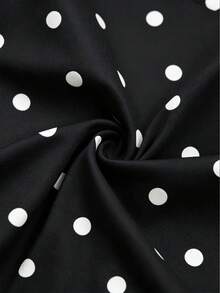 SHEIN Unity Atasan Tanpa Lengan dengan Tali Bahu Tipis Berkerut dan Potongan Ramping Warna Aprikot dengan Polkadot Hitam untuk Musim Semi/Panas - Hitam dan Putih - View 5