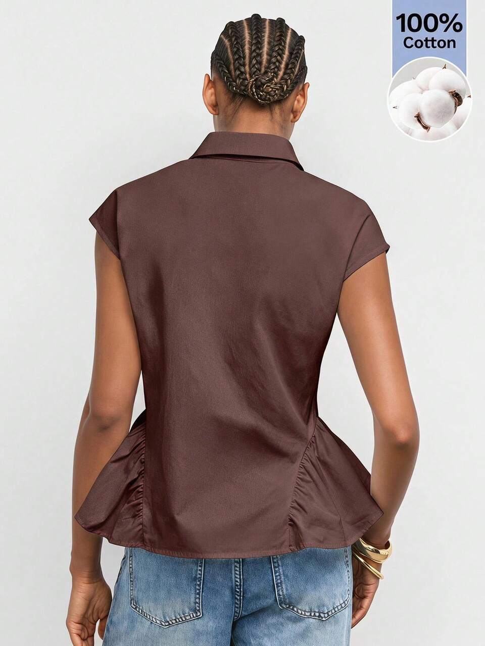 SHEIN Maija Women's Summer Short Sleeve Blouse, Slightly Dropped Shoulder, Slim Fit, Urban Casual Comfortable
