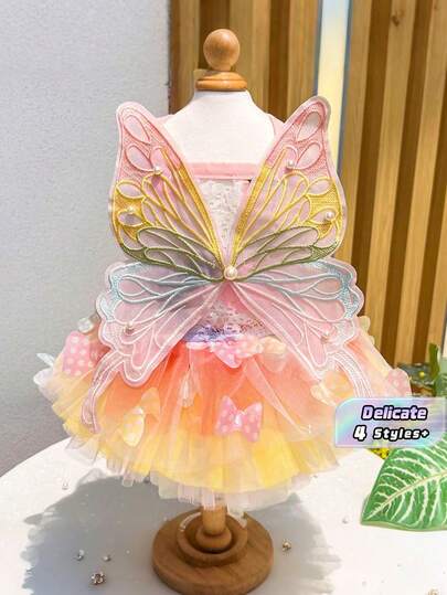 Butterfly Pearl Pet Dress, Elegant Ballet Tulle Skirt, Pet Dog Clothes, Colorful Pet Dress, Suitable For Cats & Dogs, Fashionable Princess Dress, Suitable For Any Occasion