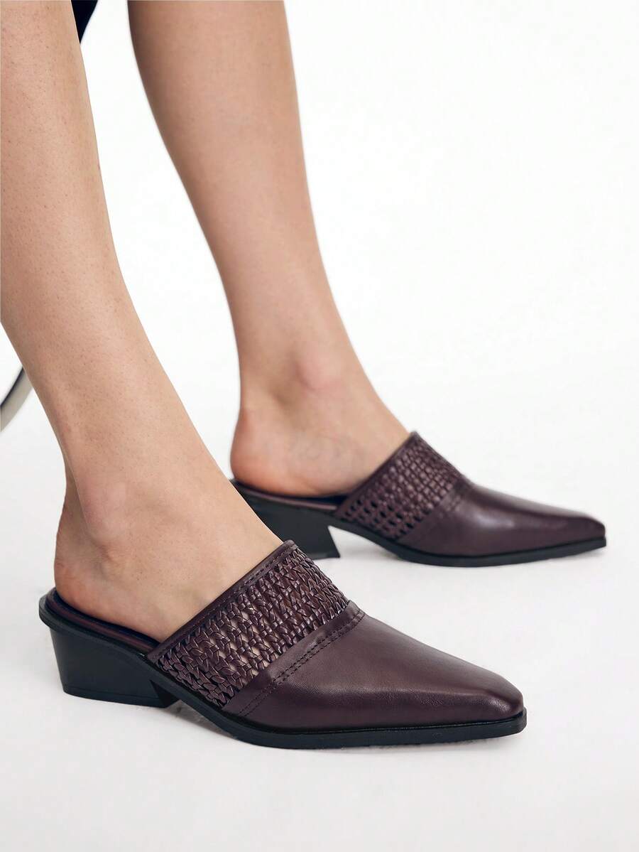 Mnmlis Fashion High Heels Are Suitable For All Seasons, Comfortable And Simple Thick Heels, Deep Mouth And Empty Pedal Design Is Suitable For Various Fashion Fall Shoes - Brown - View 1