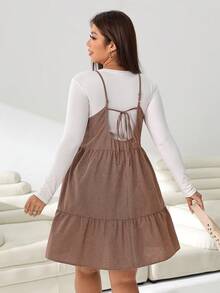 Solflare Plus Size Vacation Plaid Ruffle Hem Cami Dress - Multicolor - View 8