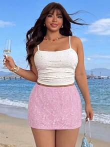 GalTyme Rok Bodycon Elegan Berpayet Bunga untuk Wanita Ukuran Plus - Baby Pink - View 6