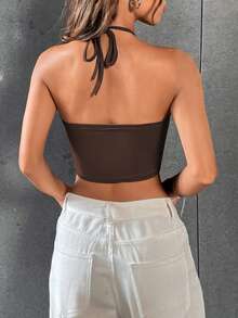 VaVaBold Women's Halter Neck Cutout Crop Top - Brown - View 2