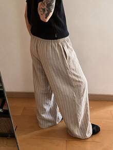 STEELVANCE Men's Drawstring Waist Striped Casual Versatile Daily Travel Long Pants - Mocha Brown - View 2