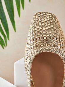 SHUZIA Ladies Elegant Crochet Woven PU Slingback Mules - Gold - View 7