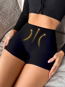 SHEIN 1 件女士无缝高腰提臀内裤，塑身裤 - 黑色 - 查看 6