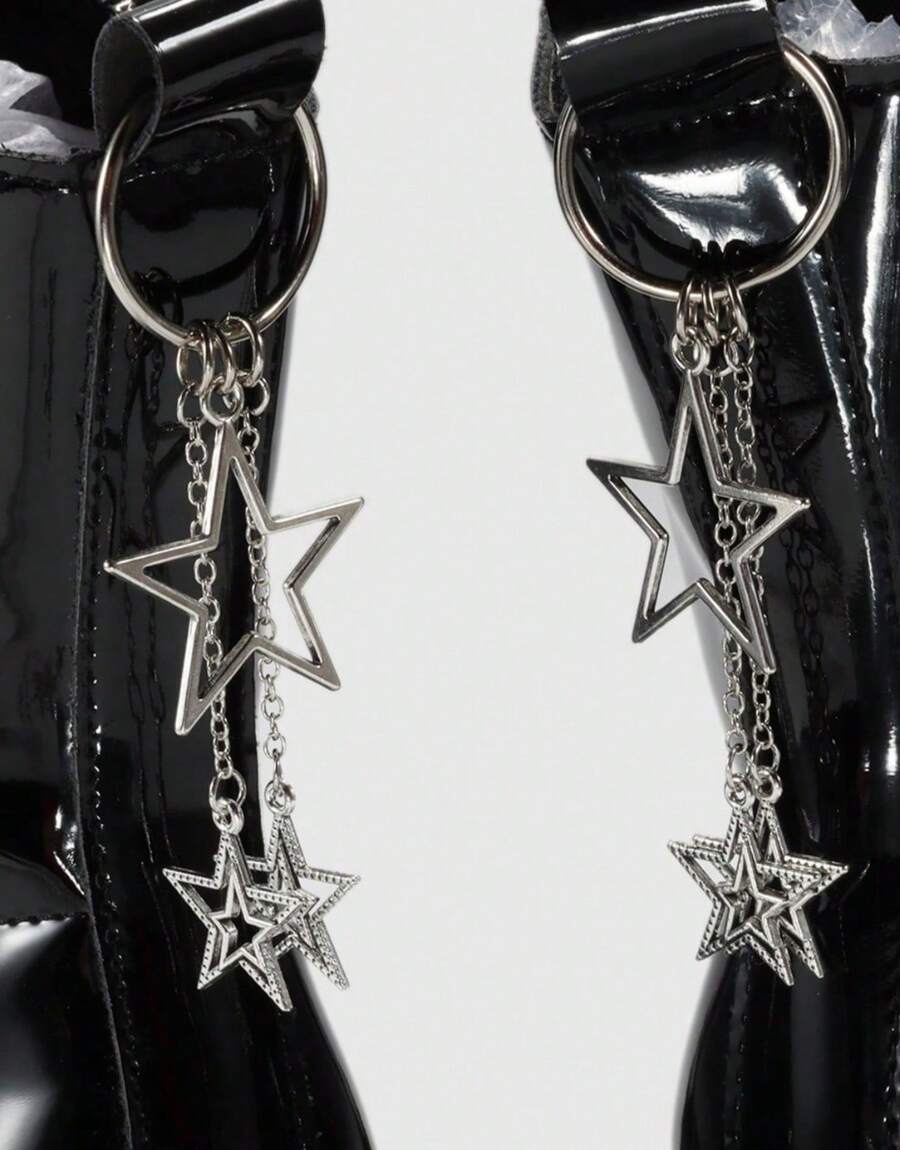 ROMWE Grunge Punk 2pcs/Set Punk Style Star Shaped Shoe Decoration Fall - Silver - View 1