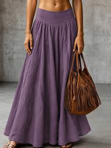 SHEIN Women's Summer A-Line Skirt & Purple Skirt, Country Style Outfit, Ideal For Country Concert, Beach, Holiday Night And Vacation - Mauve Purple - View 2
