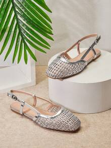SHUZIA Women's Pointed Toe Comfort Soft PU Slip On Flats Valentine's Day - Silver - View 5