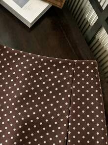 SHEIN Franclia 時尚休閒通勤百搭丹寧感印花紋理軟面料高腰開衩女款短褲/裙/寬腿褲/熱褲 - 咖啡棕 - 查看 4