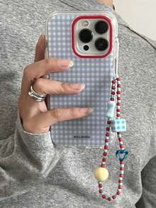ShellaStory 可愛藍色格紋手機殼，相容 iPhone 17 Pro Max、17 Pro、17、16、14、13、15 Pro Max、14、15、16 Plus、14、15、13、16、17，對比色格紋手鍊軟殼 - 藍色 - 查看 5
