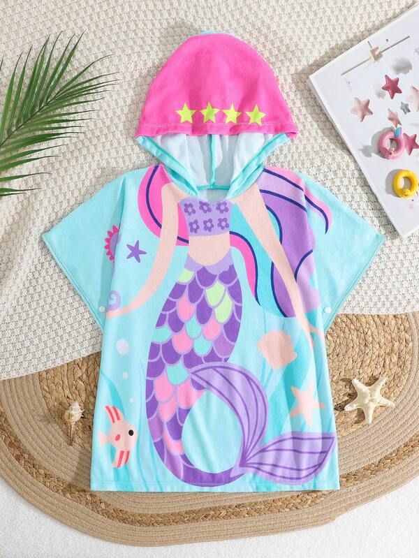 SHEIN Cover up Con Capucha Para Niña Joven Con Gráficos De Caricaturas