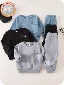 SHEIN 6pcs Baby Boy Baby Girl Cute Autumn/Winter Casual Versatile Solid Color Letter Print Long Sleeve Sweatshirt Tracksuit Joggers Set Basic Multi-Piece Pack - Multicolor - View 3