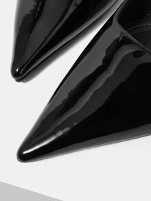 Mnmlis Spring And Summer Buckle Strap Design Pointed Wedge Heel Commuter Glossy Black Backspace High Heel Sandals Workplace Dating - Black - View 3