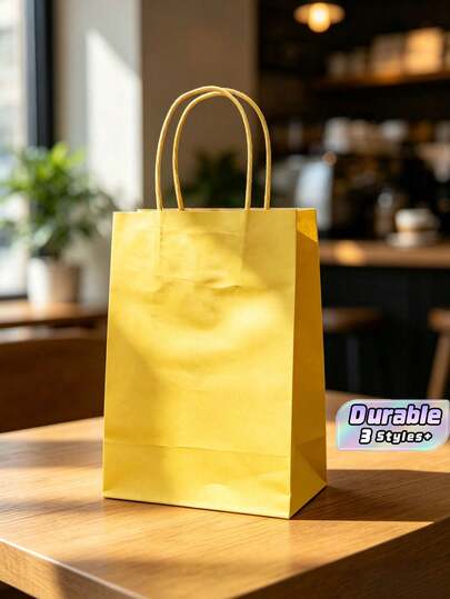 Solid Color Kraft Paper Gift Bags With Twisted Handles, Multi Candy Color Portable Shopping Tote Bags, Takeaway Packaging Hand Bags For Birthday Wedding Party Retail Merchandise Packaging