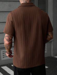 Manfinity CasualCool Men's Solid Color Short Sleeve Single-Breasted Shirt, Streetwear, Casual, Summer - Brown - View 2