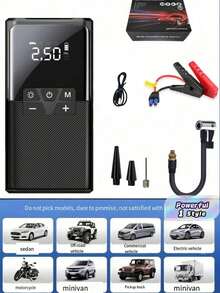 5000A Car Jump Starter With Air Compressor, Portable Battery Booster Pack For Up To 2.64 Gallon Gas And 2.11 Liter Engines, 12V Lithium Jump Starter With LED Light, Fast Charging - Multicolor - View 1