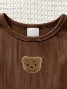 Kaos Anak Perempuan Korea Berkerut dan Bergaris, Atasan Lucu, Musim Gugur, Gaya Musim Gugur Terbaru, Gaya Musim Gugur, Set 3pcs/Set Little Bear Buatan Tangan - MultiWarna - View 6