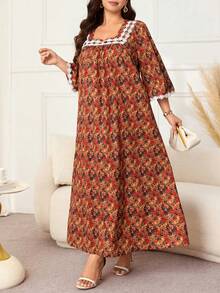 Lacomfia Women's Ditsy Floral Summer Casual Elegant Plus Size Dress - Yellow - View 3