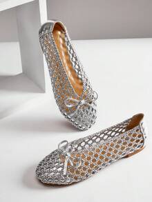 SHUZIA Ladies Elegant Woven PU Ballet Flats - Silver - View 5