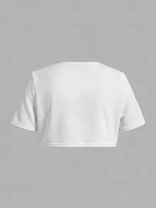 SHEIN EZwear 大尺碼女款純色休閒寬鬆哥德風百搭短袖夾克，適合日常穿著、秋季正式場合、教師、白色居家服、辦公室 - 白色 - 查看 3