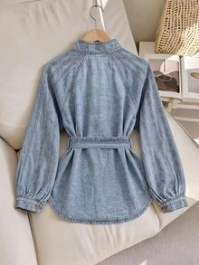 GlowEve 女款秋季休閒高腰藍色日常彈性水洗舒適修身牛仔夾克 - 藍色 - 查看 2