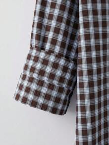 SHEIN CURVE+ 大尺碼女款格紋落肩長袖單排扣休閒襯衫 - 彩色 - 查看 3