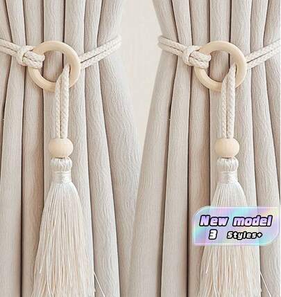 Bohemian Style Hand Woven Curtain Straps With Wooden Beads And Tassel Decorations, Suitable For Home Decoration