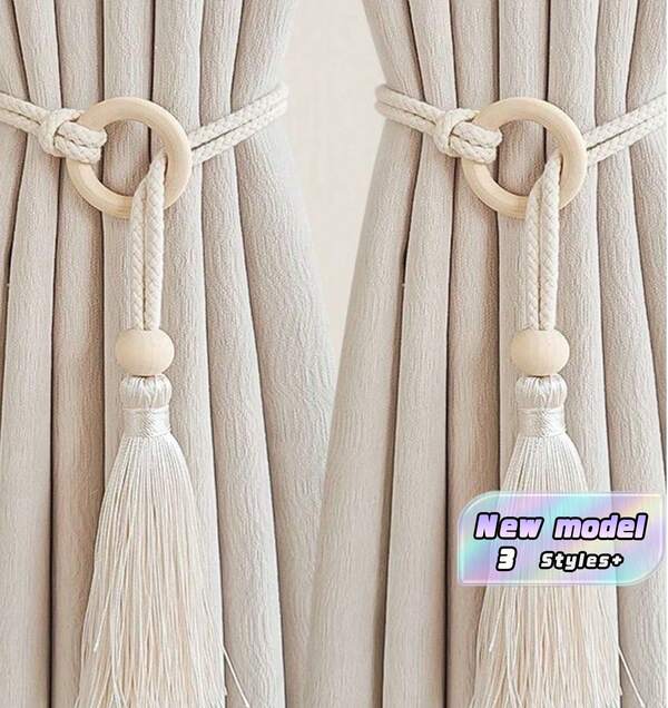Bohemian Style Hand Woven Curtain Straps With Wooden Beads And Tassel Decorations, Suitable For Home Decoration