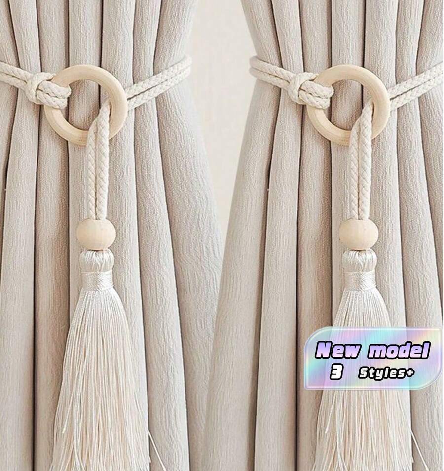 Bohemian Style Hand Woven Curtain Straps With Wooden Beads And Tassel Decorations, Suitable For Home Decoration - Curtain straps and drapery sets - View 1