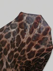 Everyssa Vintage Leopard Print V-Neck Ruffle Trim Cinched Waist Long Sleeve Pleated Petal Sleeve Slimming Blouse - Multicolor - View 6