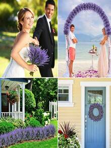 紫色人造花、人造尖葉薰衣草麥穗塑膠家居裝飾景觀戶外植物綠植 - 紫色 - 查看 6