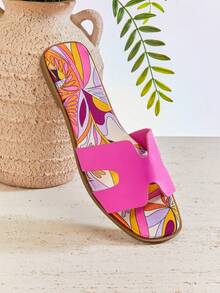 VACAZURE Super H Cut-Out Fuchsia Color Square Toe Flat Slip On Sandal Shoe Spring Shoes Spring Break Easter Vacation Shoes Casual Shoes Beach Shoes Mother's Day Present Summer Shoes - Pink - View 7