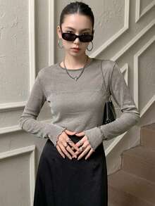 FRIFUL Women's Mesh Sheer Top, Summer Apparel - Grey - View 4