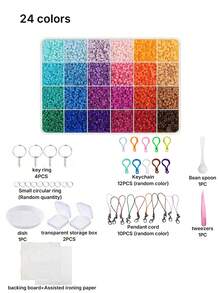 24/48/72/96-Color Mixed Bean Set Box, 2.6 Mm Multi-Color Mixed Bean Filling Bag, DIY Handcrafted Mixed Bean Set, Includes Hanging Cord, Keychain, Square Nail Board, Storage Box, Tweezers. Suitable For Birthdays, Halloween, Gifts. - one size fits all - View 10